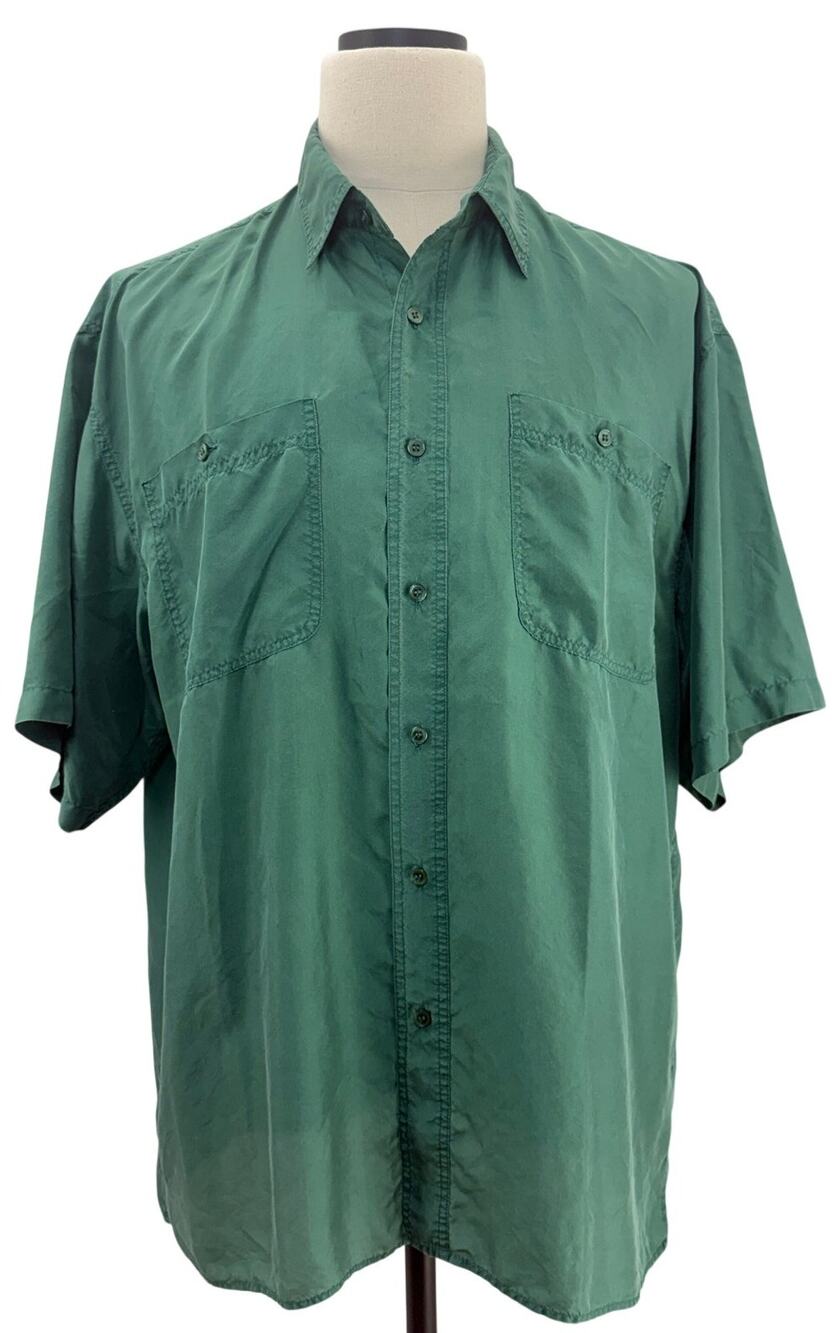 Vintage 90s Bogari Sea Green Silk Camp Shirt Men's XL Button Front